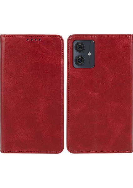 Motorola Moto G54 5g Kılıf Dana Dokusu Pu Deri Kabuk Düşmeye Dayanıklı Cüzdan Standı Telefon Kılıfı-Kırmızı (Yurt Dışından)