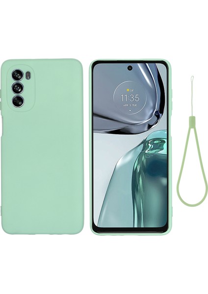 Motorola Moto G62 5g Sıvı Silikon Darbeye Dayanıklı Koruyucu Telefon Kılıfı Yumuşak Elyaf Astarlı Çizilmez Kılıf Kayışlı-Yeşil (Yurt Dışından)