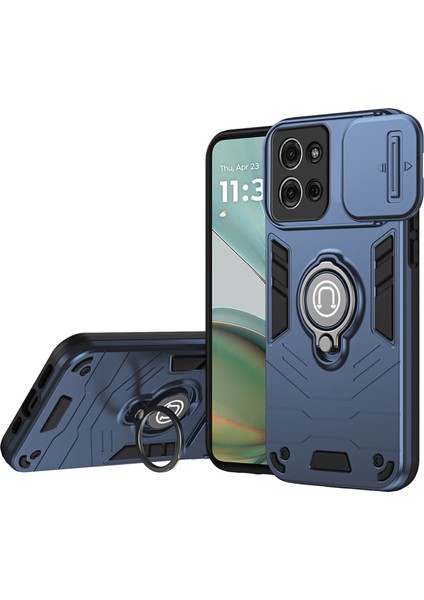 Motorola Moto G75 5g Kılıf Sürgülü Camshield Kickstand Pc+Tpu Telefon Kılıfı-Mavi (Yurt Dışından)