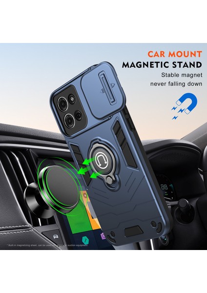 Motorola Moto G75 5g Kılıf Sürgülü Camshield Kickstand Pc+Tpu Telefon Kılıfı-Mavi (Yurt Dışından) fiyatları
