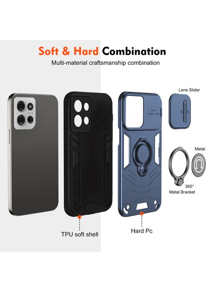 Motorola Moto G75 5g Kılıf Sürgülü Camshield Kickstand Pc+Tpu Telefon Kılıfı-Mavi (Yurt Dışından) indirimleri