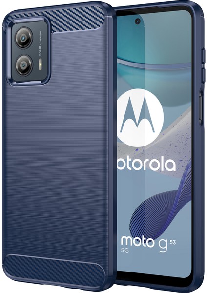 Motorola Moto G53 5g Fırçalanmış Telefon Kılıfı Karbon Fiber Doku Telefon Kabuğu Cep Telefonu Kapağı-Mavi (Yurt Dışından)