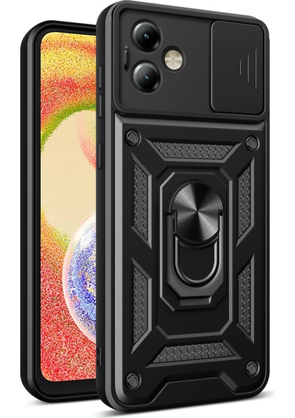 Motorola Moto G14 4g Kapak Sürgülü Lens Kapağı Pc+Tpu Koruyucu Telefon Kılıfı-Siyah (Yurt Dışından)