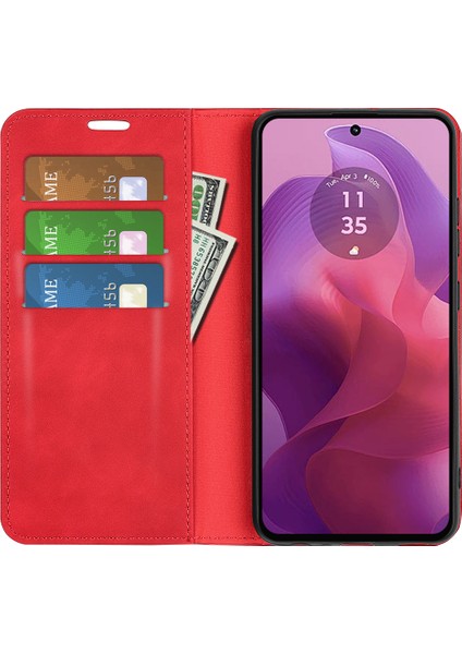 Motorola Moto E14 4G/G04 4G/G04S 4G/G24 4g Manyetik Telefon Kılıfı Cilt-Dokunmatik Pu Deri Kapak-Kırmızı (Yurt Dışından) fiyatları