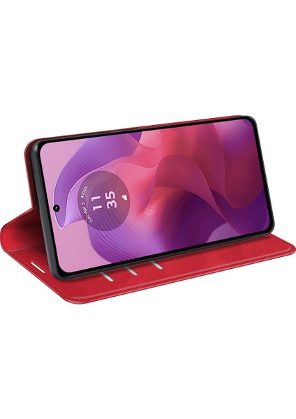 Motorola Moto E14 4G/G04 4G/G04S 4G/G24 4g Manyetik Telefon Kılıfı Cilt-Dokunmatik Pu Deri Kapak-Kırmızı (Yurt Dışından) modelleri