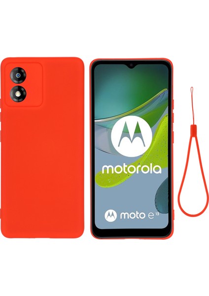 Motorola Moto E13 4g Anti-Toz Telefon Kılıfı Sıvı Silikon Yumuşak Astar Telefon Kılıfı Kılıfı Kayışlı-Kırmızı (Yurt Dışından)