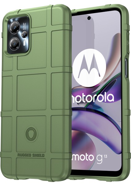 Motorola Moto G13 4G/G23 4g Darbeye Dayanıklı Yumuşak Tpu Telefon Kılıfı Sağlam Kare Izgara Doku Telefon Koruyucu-Yeşil (Yurt Dışından)