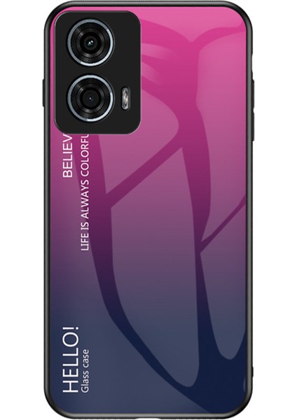 Motorola Moto G24 Power Kılıf Çizilmez Temperli Cam Arka Cep Telefonu Kılıfı-Degrade Gül (Yurt Dışından)