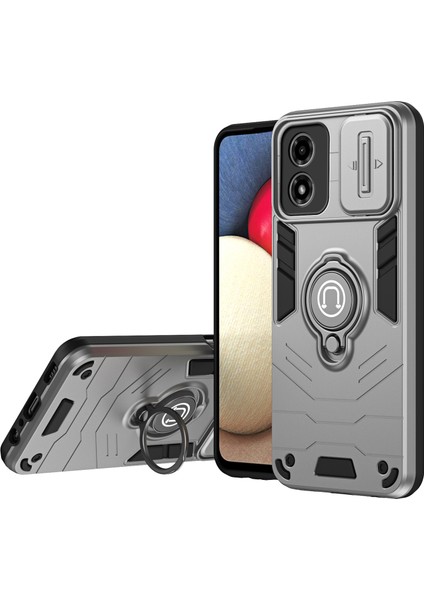 Motorola Moto G04 4G/G24 4g Kılıf Kickstand Pc+Tpu Telefon Kılıfı Sürgülü Lens Koruması-Gri (Yurt Dışından)