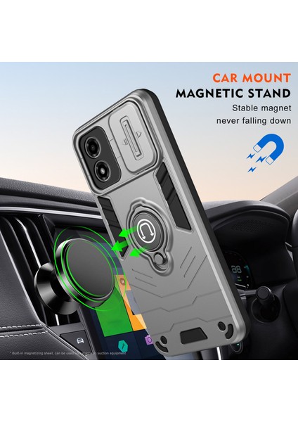 Motorola Moto G04 4G/G24 4g Kılıf Kickstand Pc+Tpu Telefon Kılıfı Sürgülü Lens Koruması-Gri (Yurt Dışından) indirimleri