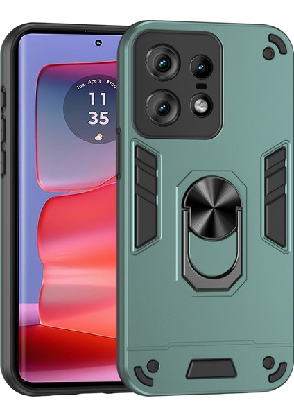 Motorola Edge 50 Pro 5g Kılıf Pc+Tpu Drop Defend Telefon Kılıfı Halkalı Ayaklık-Yeşil (Yurt Dışından)