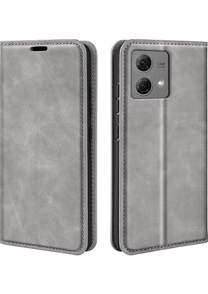 Motorola Moto G84 5g Telefon Kılıfı Manyetik Kapatma Pu Deri Stand Telefon Kılıfı-Gri (Yurt Dışından)