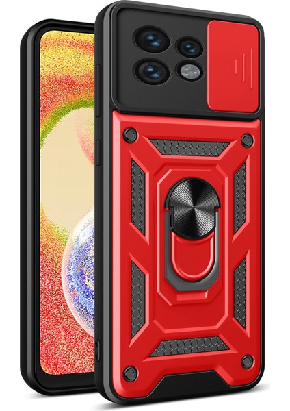 Motorola Edge 40 Pro 5g/moto X40 5g Arka Lens Koruma Telefon Kılıfı Pc+Tpu Kickstand Kılıfı-Kırmızı (Yurt Dışından)