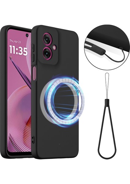 Motorola Moto G55 5g Kılıfı Magsafe Anti-Düşme Sıvı Silikon Telefon Kılıfı ile Uyumlu-Siyah (Yurt Dışından)