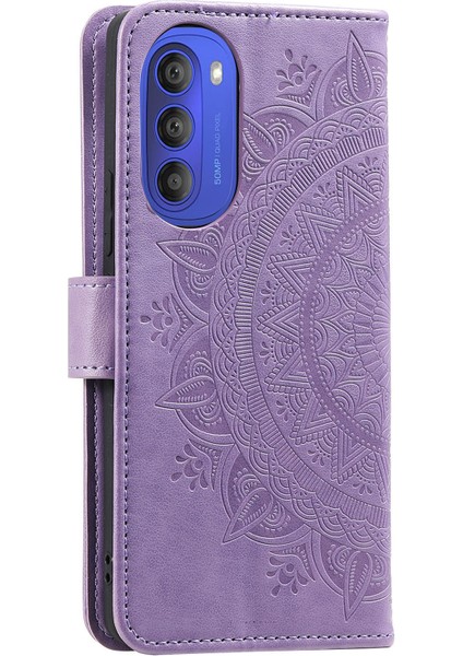 Motorola Moto G51 5g Için Mandala Çiçek Baskılı Telefon Kılıfı, Pu Deri Darbeye Dayanıklı Cüzdan Kılıf Standı Kabuk Bilek Kayışı Ile-Mor (Yurt Dışından) modelleri