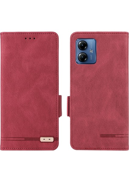 Motorola Moto G14 4g Stand Telefon Kılıfı Çizilmez Pu Deri Donanım Dekor Cüzdan Koruyucu Kılıf-Gül (Yurt Dışından)