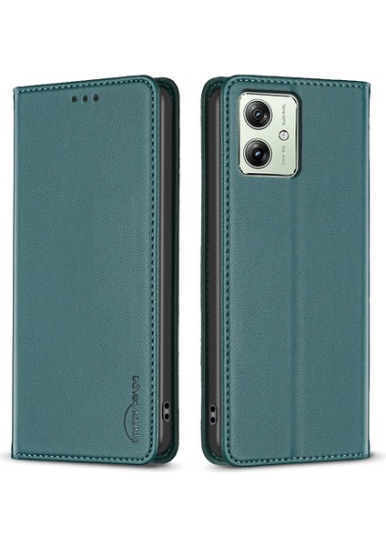 Bınfen Color BF18 Motorola Moto G54 5g Deri Kapak Kart Tutucu Stand Telefon Kılıfı-Yeşil (Yurt Dışından)