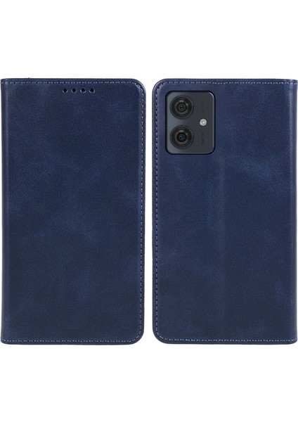 Motorola Moto G54 5g Kılıf Dana Dokusu Pu Deri Kabuk Düşmeye Dayanıklı Cüzdan Standı Telefon Kılıfı-Mavi (Yurt Dışından)