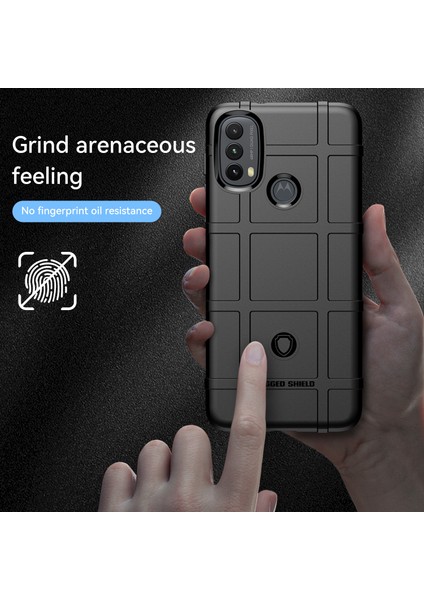 Motorola Moto E20/E30/E40 Için Sağlam Kare Izgara Tasarım Kalınlaştırılmış Tpu Yastık Darbeye Dayanıklı Telefon Kılıfı-Siyah (Yurt Dışından) modelleri