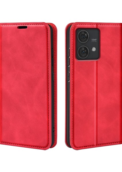 Motorola Edge 40 Neo 5g Kılıf Çizilmez Pu Deri Kapaklı Kılıf Cilt-Dokunmatik Telefon Kılıfı-Kırmızı (Yurt Dışından)
