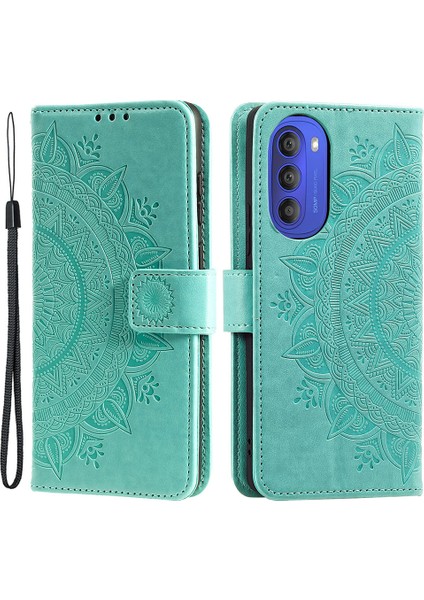 Motorola Moto G51 5g Için Mandala Çiçek Baskılı Telefon Kılıfı, Pu Deri Darbeye Dayanıklı Cüzdan Kılıf Standı Kabuk Bilek Kayışı Ile-Yeşil (Yurt Dışından)