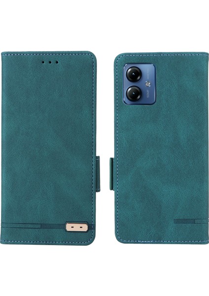 Motorola Moto G14 4g Stand Telefon Kılıfı Çizilmez Pu Deri Donanım Dekor Cüzdan Koruyucu Kılıf-Mavi (Yurt Dışından)