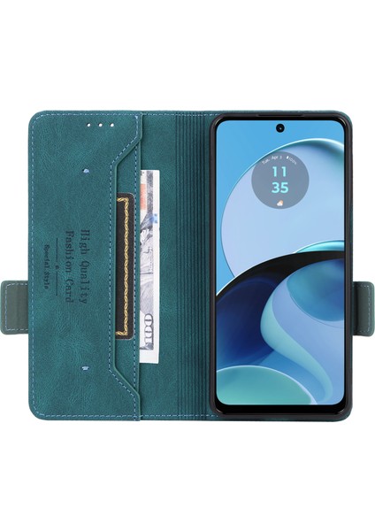 Motorola Moto G14 4g Stand Telefon Kılıfı Çizilmez Pu Deri Donanım Dekor Cüzdan Koruyucu Kılıf-Mavi (Yurt Dışından) fiyatları