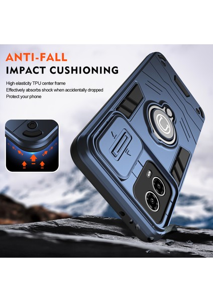 Motorola Moto G45 5G/G34 5g Kılıf Sürgülü Kamera Kapağı Pc+Tpu Telefon Koruyucu Halka Ayaklık-Mavi (Yurt Dışından) fırsatları