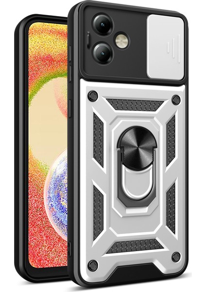 Motorola Moto G14 4g Kapak Sürgülü Lens Kapağı Pc+Tpu Koruyucu Telefon Kılıfı-Gümüş (Yurt Dışından)