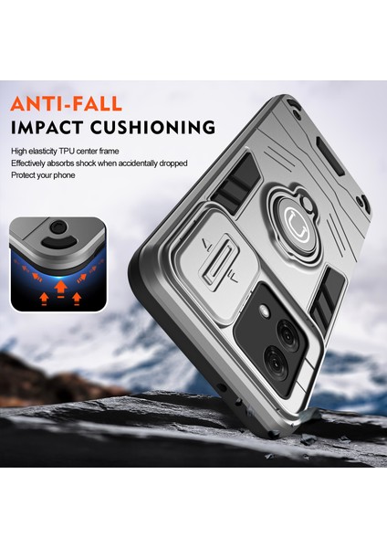 Motorola Moto G84 5g Kılıf Halka Kickstand Pc + Tpu Telefon Koruyucu Sürgülü Kamera Kapağı-Gri (Yurt Dışından) fırsatları