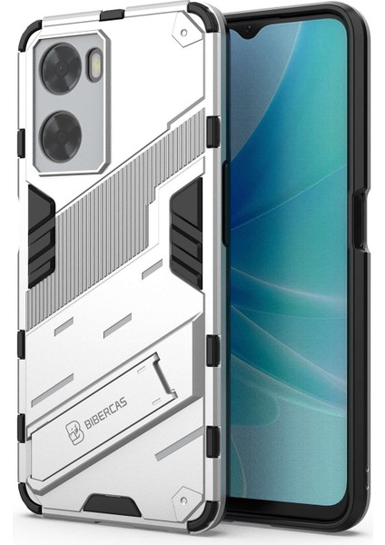 Oppo A57 4G/A57S 4g Combo Pc+Tpu Arka Kılıf Eller Serbest Destekli Şok Emici Kılıf-Beyaz (Yurt Dışından)
