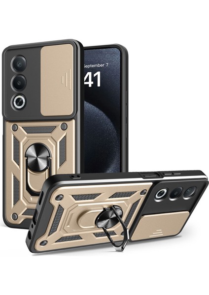Oppo A3 Pro (Hindistan) 5G/A80 5g Kılıf Kayar Kamera Kapağı Pc + Tpu Destekli Telefon Kılıfı-Altın (Yurt Dışından)