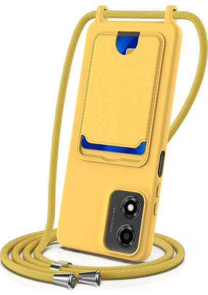 Motorola Moto G24 4G/G04S 4G/G04 4G/E14 4g Sıvı Silikon Kart Tutucu Arka Kapak ve Kordon-Sarı Telefon Kılıfı (Yurt Dışından)