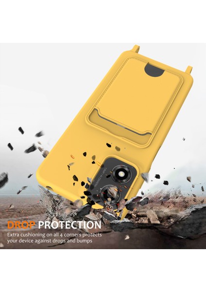 Motorola Moto G24 4G/G04S 4G/G04 4G/E14 4g Sıvı Silikon Kart Tutucu Arka Kapak ve Kordon-Sarı Telefon Kılıfı (Yurt Dışından) modelleri