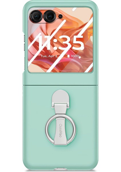 Motorola Razr 50 5g Kılıf Halka Kickstand Pc Telefon Kılıfı Temperli Cam Arka Ekran Filmi-Açık Yeşil (Yurt Dışından)