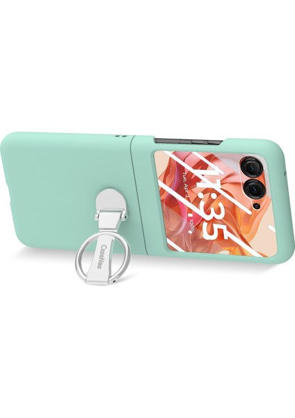 Motorola Razr 50 5g Kılıf Halka Kickstand Pc Telefon Kılıfı Temperli Cam Arka Ekran Filmi-Açık Yeşil (Yurt Dışından) modelleri