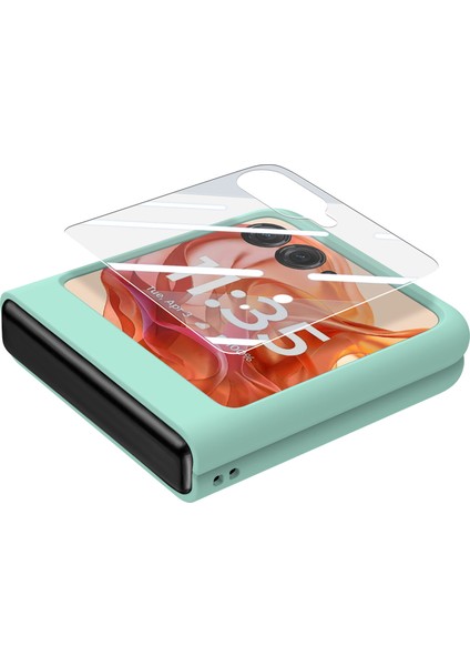 Motorola Razr 50 5g Kılıf Halka Kickstand Pc Telefon Kılıfı Temperli Cam Arka Ekran Filmi-Açık Yeşil (Yurt Dışından) fırsatları