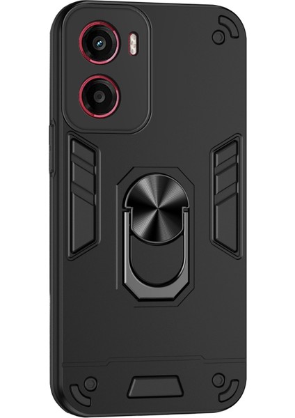 Motorola Moto G05 4g Kılıf Pc+Tpu Drop Defend Telefon Kılıfı Halkalı Ayaklıklı-Siyah (Yurt Dışından)