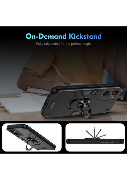 Motorola Moto G05 4g Kılıf Pc+Tpu Drop Defend Telefon Kılıfı Halkalı Ayaklıklı-Siyah (Yurt Dışından) modelleri