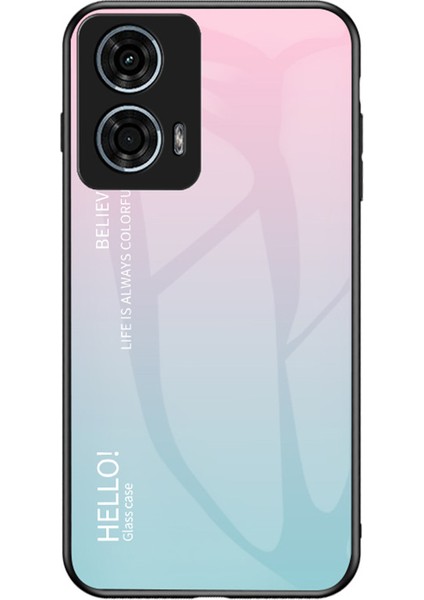 Motorola Moto G24 Power Kılıf Çizilmez Temperli Cam Arka Cep Telefonu Kılıfı-Degrade Pembe Mavi (Yurt Dışından)