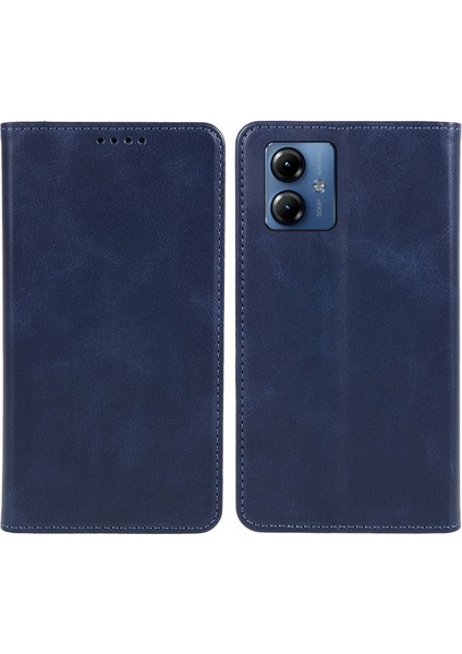 Motorola Moto G14 4g Için Pu Deri Flip Kılıf, Stand Cüzdan Dana Dokusu Manyetik Kapatma Telefon Kılıfı-Mavi (Yurt Dışından)