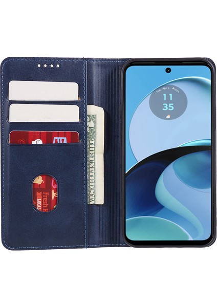 Motorola Moto G14 4g Için Pu Deri Flip Kılıf, Stand Cüzdan Dana Dokusu Manyetik Kapatma Telefon Kılıfı-Mavi (Yurt Dışından) fırsatları
