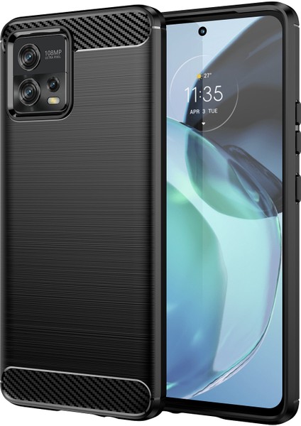 Motorola Moto G72 4g Düşme Koruması Esnek Tpu Telefon Arka Kapağı Fırçalanmış Karbon Fiber Doku Cep Telefonu Kılıfı-Siyah (Yurt Dışından)