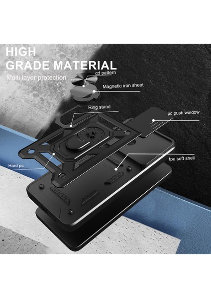 Motorola Moto G15 4g Kılıf Sürgülü Kamera Kapağı Pc + Tpu Kickstand Telefon Kılıfı-Gümüş (Yurt Dışından) indirimleri