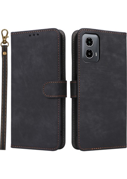 Motorola Moto G45 5G/G34 5g Manyetik Telefon Kılıfı Rfıd Engelleme Deri Kılıf-Siyah (Yurt Dışından)