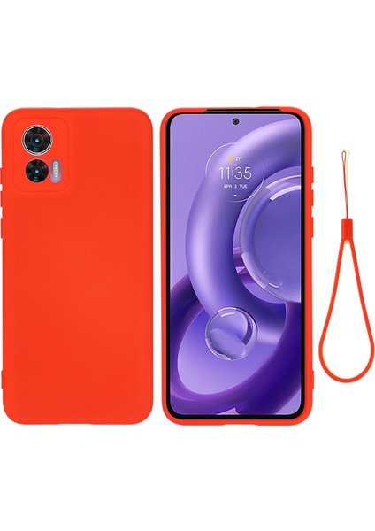 Motorola Edge 30 Neo 5g/edge 30 Lite Çizilmez Sıvı Silikon Cep Telefonu Kılıfı Darbeye Dayanıklı Koruyucu Kılıf Askılı-Kırmızı (Yurt Dışından)