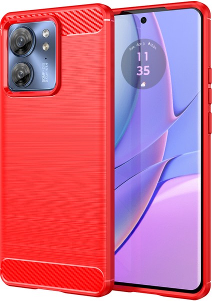 Motorola Edge 40 5g Fırçalanmış Telefon Kılıfı Karbon Fiber Doku Tpu Kapak-Kırmızı (Yurt Dışından)