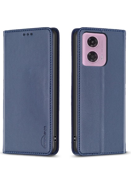 Bınfen Color BF18 Motorola Moto G45 5G/G34 5g Kılıf Kart Tutucu Deri Telefon Kılıfı-Mavi (Yurt Dışından)