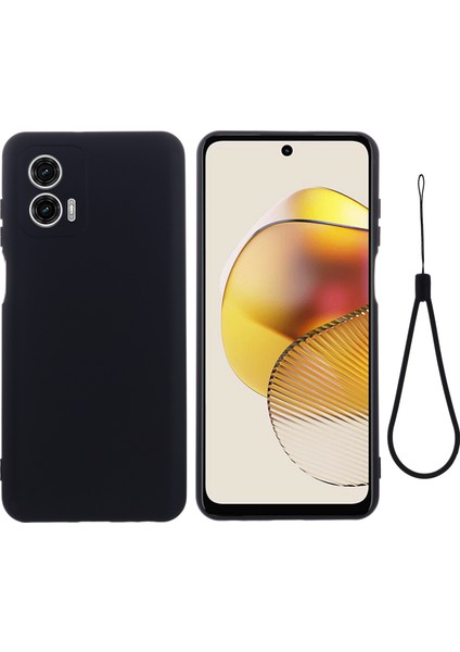 Motorola Moto G73 5g Için Sıvı Silikon Telefon Kılıfı, Kayışlı Yumuşak Astarlı Koruyucu Telefon Kılıfı-Siyah (Yurt Dışından)