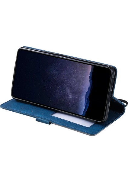 Oppo RENO12 5g(Global)Kılıf Baskılı Çizgiler Pu Deri Ekleme Cüzdan Telefon Kılıfı-Mavi (Yurt Dışından) modelleri